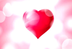 a red heart against a pink and white background