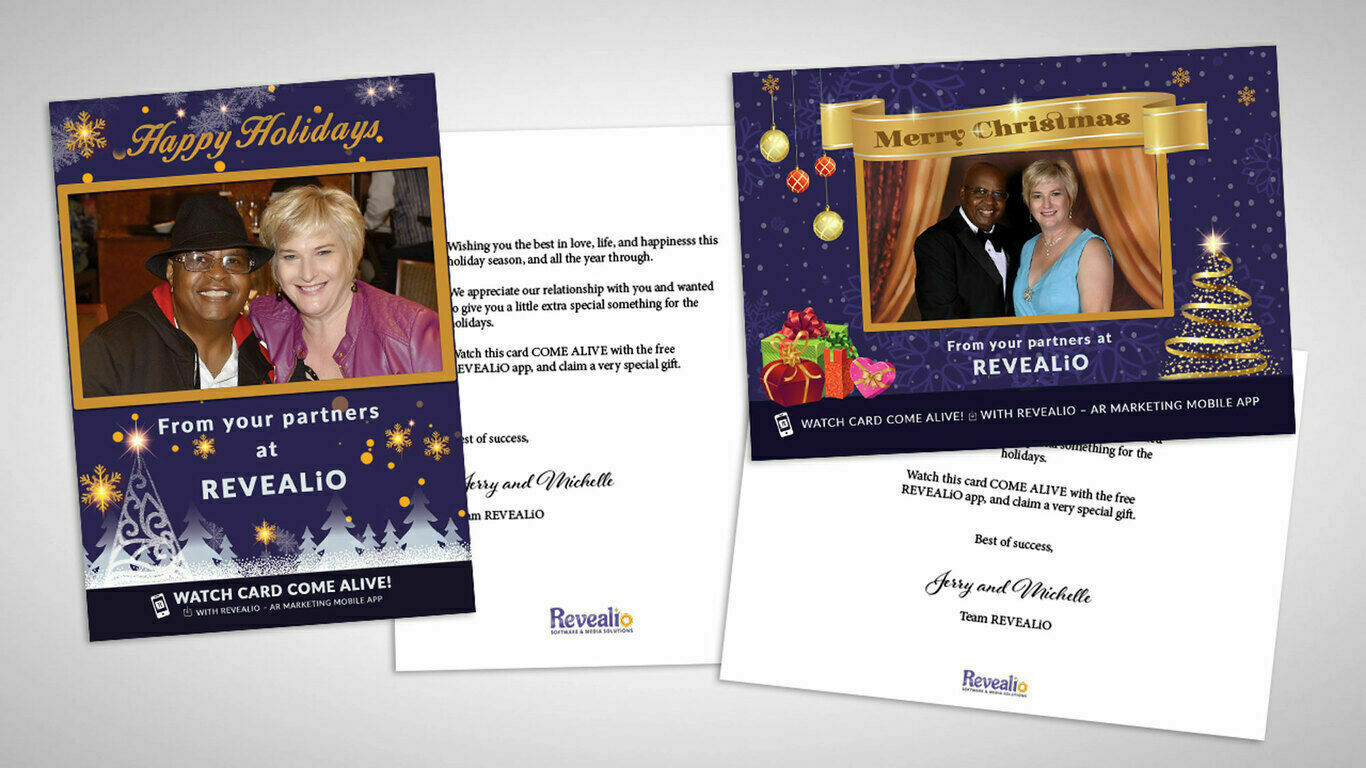 Examples of a vertical card and a horizontal card design for holiday cards
